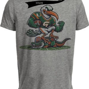Miami Hurricanes vs. Florida Gators Retro Rivalry Football Mascot 1997 Artwork Heather Gray Sublimated T-Shirt