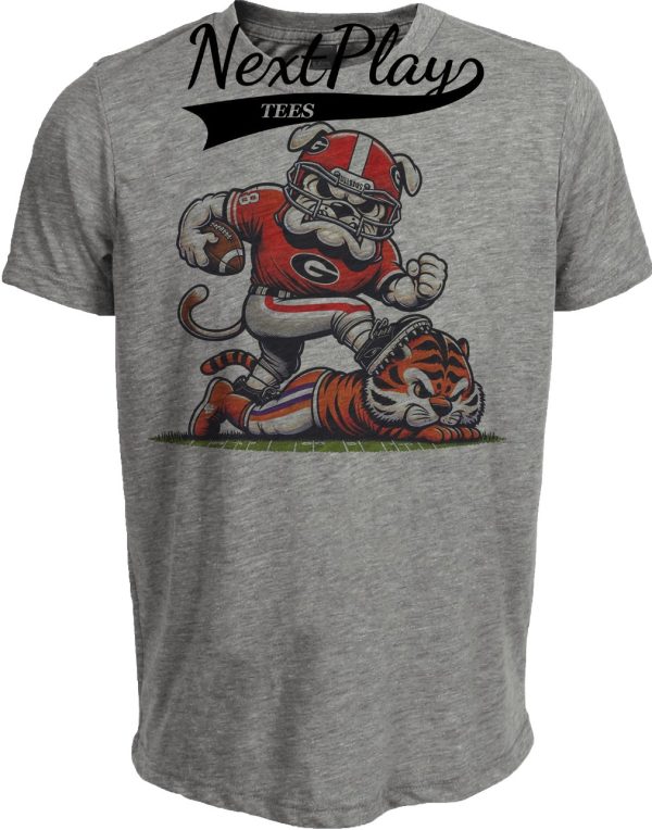 Georgia Bulldogs vs. Clemson Tigers Retro Rivalry Football 1983 Artwork Heather Gray Sublimated T-Shirt