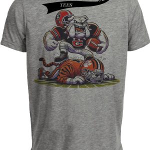 Georgia Bulldogs vs. Clemson Tigers Retro Rivalry Football 2005 Artwork Heather Gray Sublimated T-Shirt