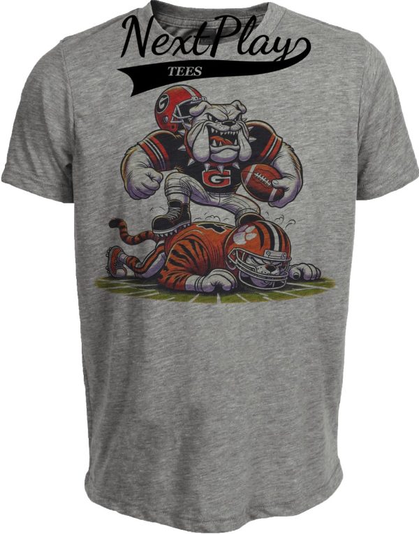 Georgia Bulldogs vs. Clemson Tigers Retro Rivalry Football 2005 Artwork Heather Gray Sublimated T-Shirt