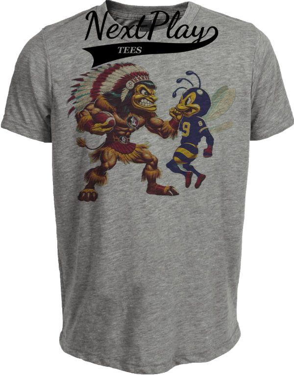 Florida State Seminoles vs. Georgia Tech Yellow Jackets Retro Rivalry Football Artwork Heather Gray Sublimated T-Shirt