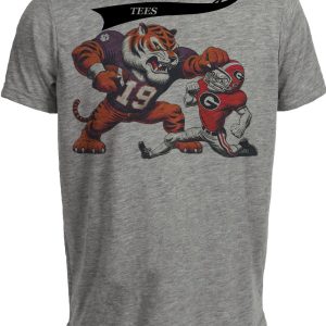 Clemson Tigers vs. Georgia Bulldogs Retro Rivalry Football Mascot 1978 Artwork Heather Gray Sublimated T-Shirt