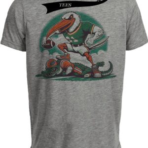 Miami Hurricanes vs. Florida Gators Retro Rivalry Football Mascot 1989 Artwork Heather Gray Sublimated T-Shirt