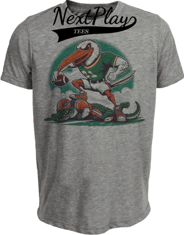 Miami Hurricanes vs. Florida Gators Retro Rivalry Football Mascot 1989 Artwork Heather Gray Sublimated T-Shirt