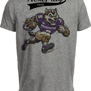 Washington Huskies Exclusive Retro Football Mascot Artwork Heather Gray Sublimated T-Shirt