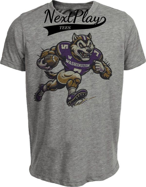Washington Huskies Exclusive Retro Football Mascot Artwork Heather Gray Sublimated T-Shirt