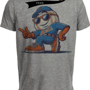 New York Mets Retro Mr. Met Baseball Artwork Heather Gray Sublimated T-Shirt