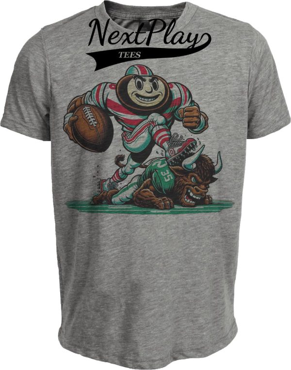 Ohio State Buckeyes vs. Marshall Thundering Herd Exclusive Retro Rivalries Football Artwork Heather Gray Sublimated T-Shirt