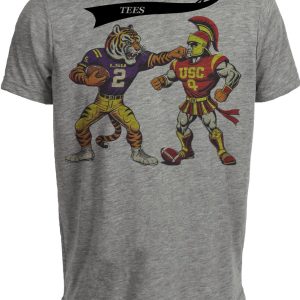 LSU Tigers vs. USC Trojans Retro Rivalry Football 1982 Artwork Heather Gray Sublimated T-Shirt