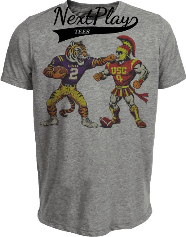 LSU Tigers vs. USC Trojans Retro Rivalry Football 1982 Artwork Heather Gray Sublimated T-Shirt