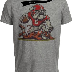 Georgia Bulldogs vs. Clemson Tigers Retro Rivalry Football 2009 Artwork Heather Gray Sublimated T-Shirt