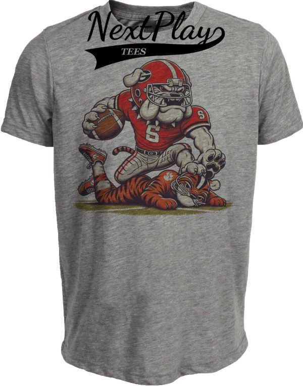 Georgia Bulldogs vs. Clemson Tigers Retro Rivalry Football 2009 Artwork Heather Gray Sublimated T-Shirt