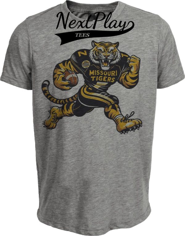 Missouri Tigers Exclusive Retro Football Mascot Artwork Heather Gray Sublimated T-Shirt