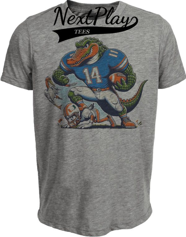 Florida Gators vs. Miami Hurricanes Retro Rivalry Football Mascot 1980 Artwork Heather Gray Sublimated T-Shirt
