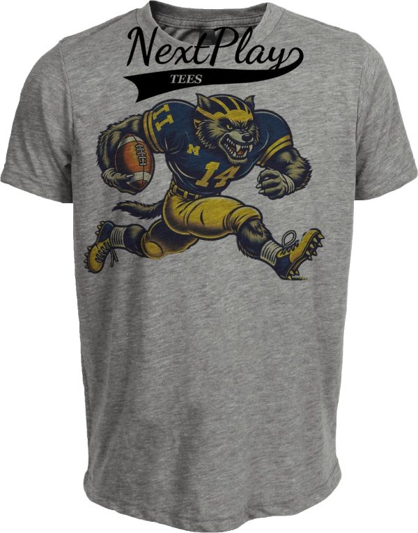 Michigan Wolverines Exclusive Retro Football Hail to the Victors Artwork Heather Gray Sublimated T-Shirt
