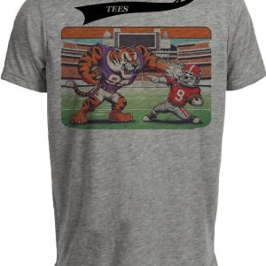 Clemson Tigers vs. Georgia Bulldogs Retro Rivalry Football 1984 Artwork Heather Gray Sublimated T-Shirt
