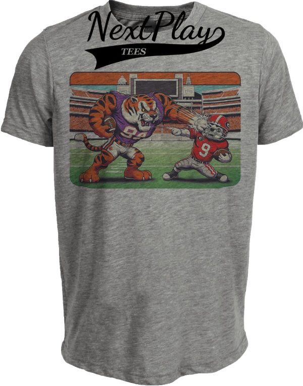 Clemson Tigers vs. Georgia Bulldogs Retro Rivalry Football 1984 Artwork Heather Gray Sublimated T-Shirt