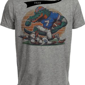 Florida Gators vs. Miami Hurricanes Retro Rivalry Football Mascot 2006 Artwork Heather Gray Sublimated T-Shirt