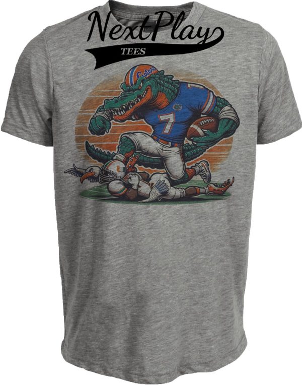 Florida Gators vs. Miami Hurricanes Retro Rivalry Football Mascot 2006 Artwork Heather Gray Sublimated T-Shirt