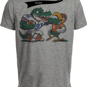 Florida Gators vs. Miami Hurricanes Retro Rivalry Football Mascot 1988 Artwork Heather Gray Sublimated T-Shirt