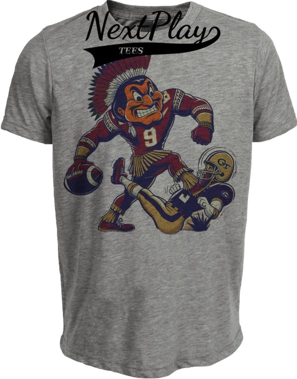Florida State Seminoles vs. Georgia Tech Yellow Jackets Retro Rivalry Football Stomp Artwork Heather Gray Sublimated T-Shirt