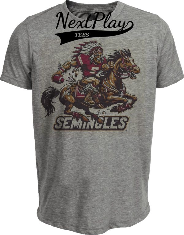 Florida State Seminoles Exclusive Retro Football Renegade Artwork Heather Gray Sublimated T-Shirt