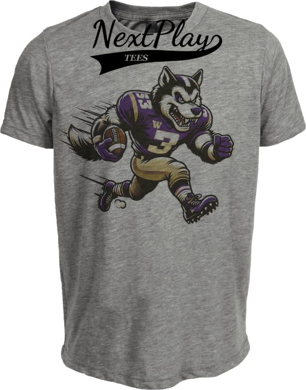 Washington Huskies Exclusive Retro Football Artwork Heather Gray Sublimated T-Shirt