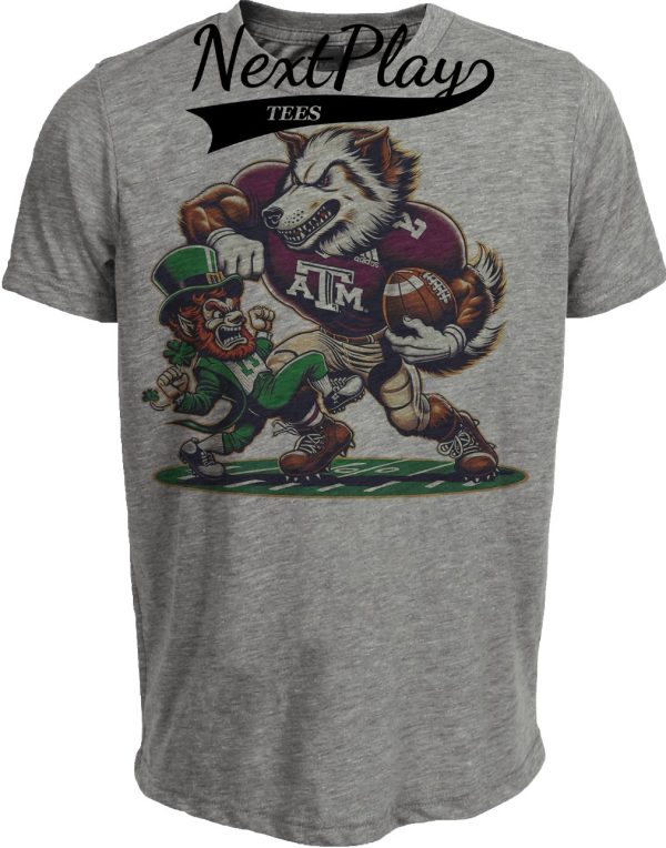Texas A&M Aggies vs. Notre Dame Fighting Irish Retro Rivalry Football 2008 Artwork Heather Gray Sublimated T-Shirt