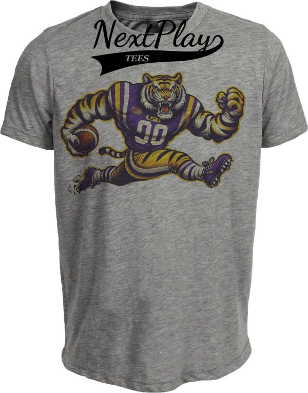 LSU Tigers Exclusive Retro Football Mascot Mania Artwork Heather Gray Sublimated T-Shirt