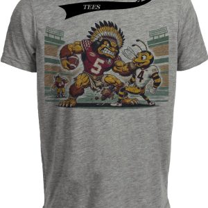 Florida State Seminoles vs. Georgia Tech Yellow Jackets Retro Rivalry Football Mascot 1990 Artwork Heather Gray Sublimated T-Shirt