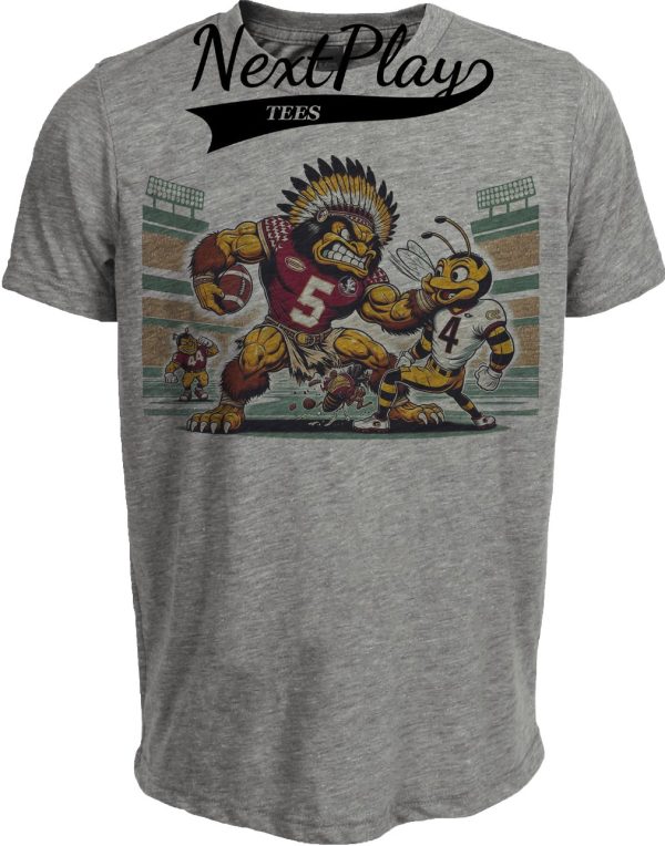 Florida State Seminoles vs. Georgia Tech Yellow Jackets Retro Rivalry Football Mascot 1990 Artwork Heather Gray Sublimated T-Shirt