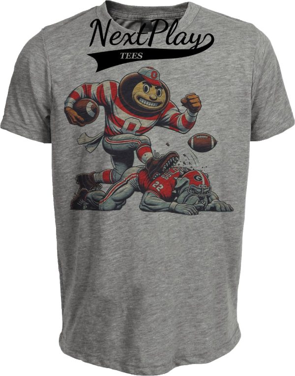 Ohio State Buckeyes vs. Georgia Bulldogs Exclusive Retro Rivalries Football Artwork Heather Gray Sublimated T-Shirt