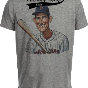 Boston Red Sox Ted Williams Caricature Exclusive Retro Baseball Artwork Heather Gray Sublimated T-Shirt