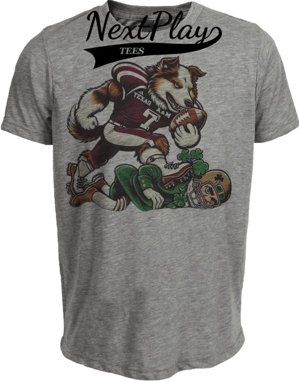 Texas A&M Aggies vs. Notre Dame Fighting Irish Retro Rivalry Football 2002 Artwork Heather Gray Sublimated T-Shirt