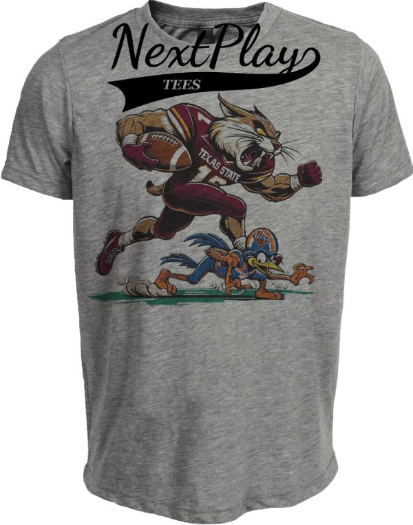 Texas State Bobcats vs. UTSA Roadrunners Exclusive Retro Rivals Football Artwork Heather Gray Sublimated T-Shirt