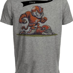 Clemson Tigers vs. Georgia Bulldogs Retro Rivalry Football Artwork Heather Gray Sublimated T-Shirt