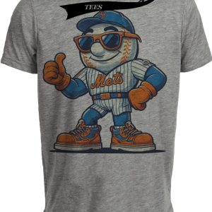 New York Mets Retro Mr. Met Mascot Baseball Artwork Heather Gray Sublimated T-Shirt