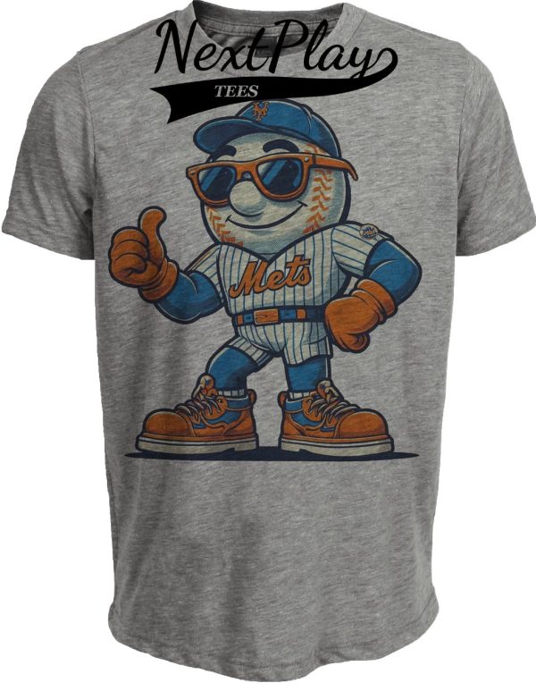New York Mets Retro Mr. Met Mascot Baseball Artwork Heather Gray Sublimated T-Shirt