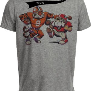 Clemson Tigers vs. Georgia Bulldogs Retro Rivalry Football Mascot 2014 Artwork Heather Gray Sublimated T-Shirt