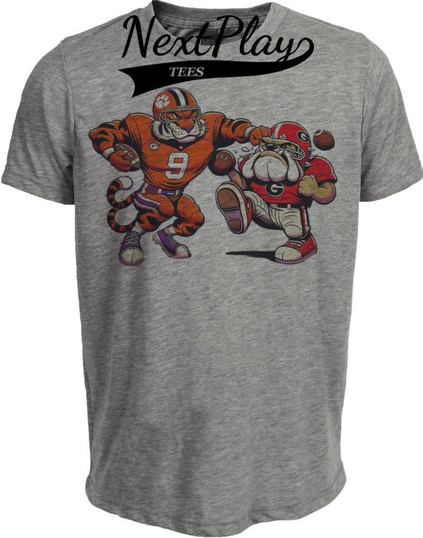 Clemson Tigers vs. Georgia Bulldogs Retro Rivalry Football Mascot 2014 Artwork Heather Gray Sublimated T-Shirt