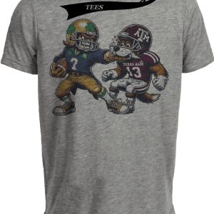 Notre Dame Fighting Irish vs. Texas A&M Aggies Retro Rivalry Football 1995 Artwork Heather Gray Sublimated T-Shirt