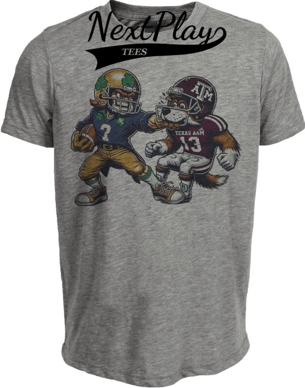 Notre Dame Fighting Irish vs. Texas A&M Aggies Retro Rivalry Football 1995 Artwork Heather Gray Sublimated T-Shirt