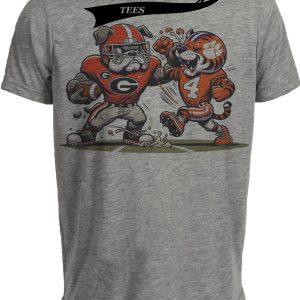 Georgia Bulldogs vs. Clemson Tigers Retro Rivalry Football 1987 Artwork Heather Gray Sublimated T-Shirt
