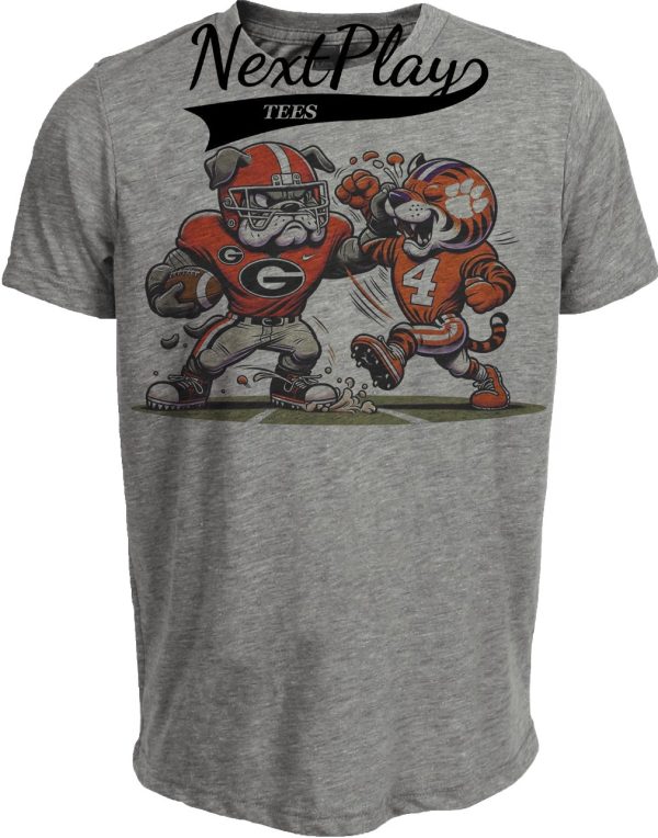 Georgia Bulldogs vs. Clemson Tigers Retro Rivalry Football 1987 Artwork Heather Gray Sublimated T-Shirt