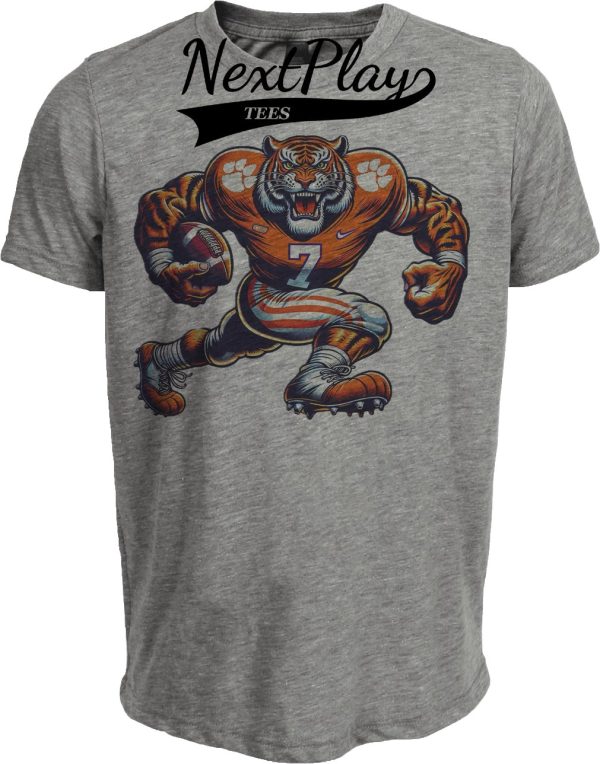 Clemson Tigers Exclusive Retro Football Mascot Artwork Heather Gray Sublimated T-Shirt
