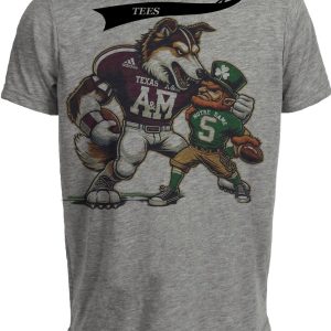 Texas A&M Aggies vs. Notre Dame Fighting Irish Retro Rivalry Football 2004 Artwork Heather Gray Sublimated T-Shirt