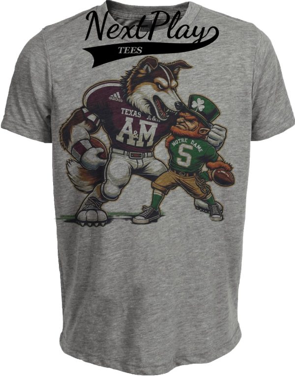 Texas A&M Aggies vs. Notre Dame Fighting Irish Retro Rivalry Football 2004 Artwork Heather Gray Sublimated T-Shirt