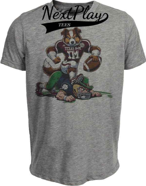 Texas A&M Aggies vs. Notre Dame Fighting Irish Retro Rivalry Football 1998 Artwork Heather Gray Sublimated T-Shirt