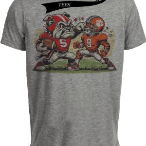 Georgia Bulldogs vs. Clemson Tigers Retro Rivalry Football 2017 Artwork Heather Gray Sublimated T-Shirt