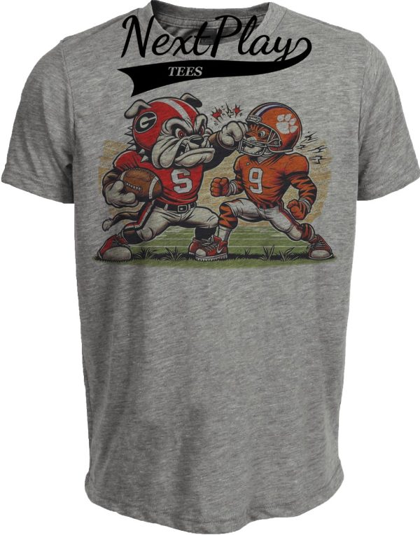 Georgia Bulldogs vs. Clemson Tigers Retro Rivalry Football 2017 Artwork Heather Gray Sublimated T-Shirt